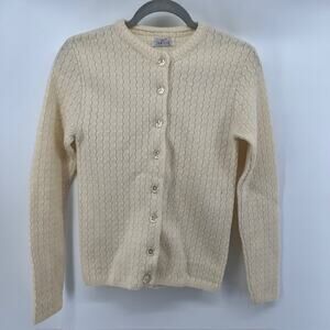 VTG Jantzen Wool Button Cardigan Sweater Womens 34/SM Cream Classic Layering USA